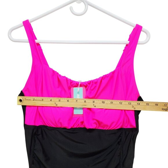 Pink & Black One-Piece Swimsuit Ruching & Adjustable Straps Aqua Eve Size XL - Picture 8 of 9